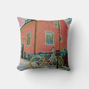 Retro cycling artwork cushion