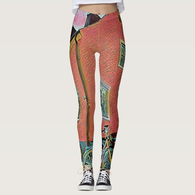 Retro cycling artwork leggings (Front)