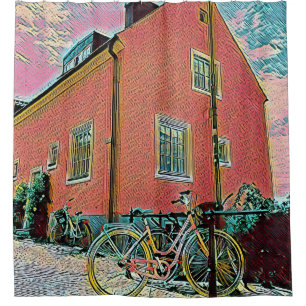 Retro cycling artwork shower curtain