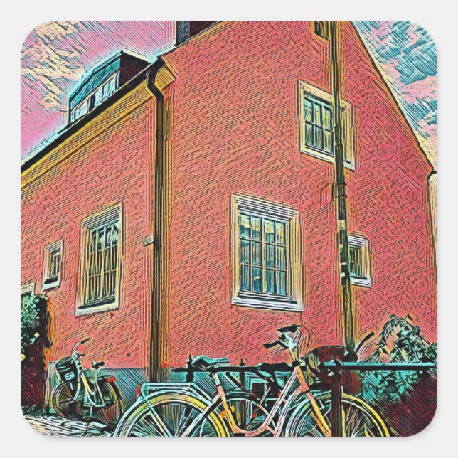 Retro cycling artwork square sticker (Front)