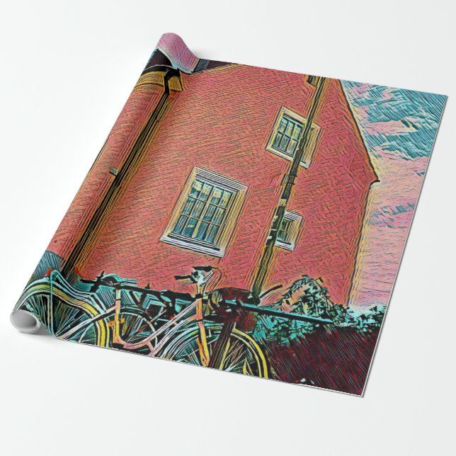 Retro cycling artwork wrapping paper (Unrolled)