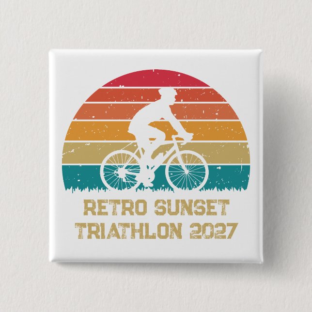 Retro Cycling Sunset Custom Triathlon 15 Cm Square Badge (Front)