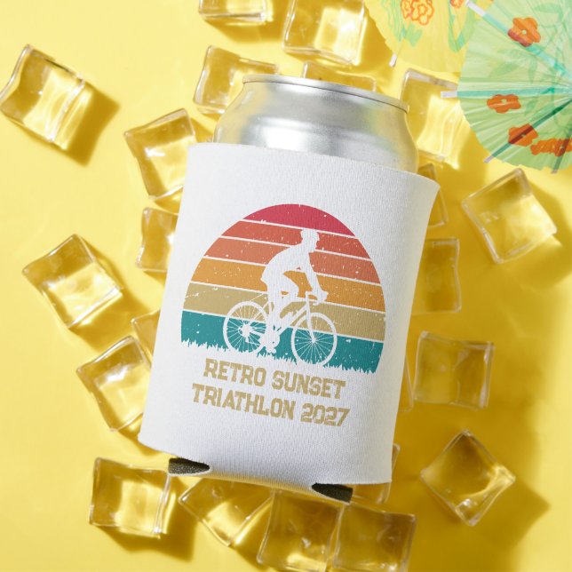 Retro Cycling Sunset Custom Triathlon Can Cooler (In Situ Summer)