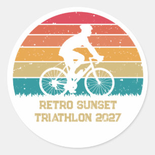 Retro Cycling Sunset Custom Triathlon Classic Round Sticker
