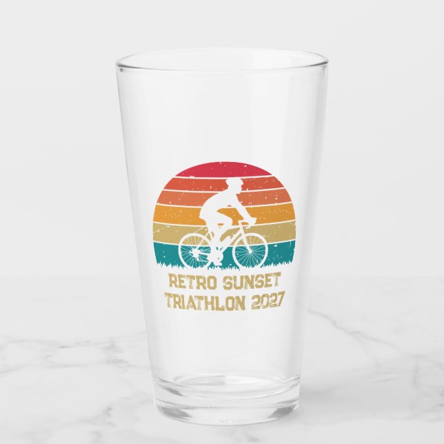 Retro Cycling Sunset Custom Triathlon Glass (Front)