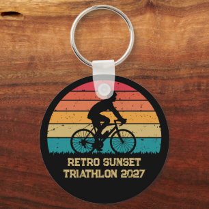 Retro Cycling Sunset Custom Triathlon Key Ring