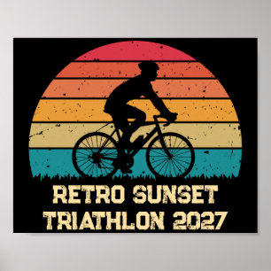 Retro Cycling Sunset Custom Triathlon Poster