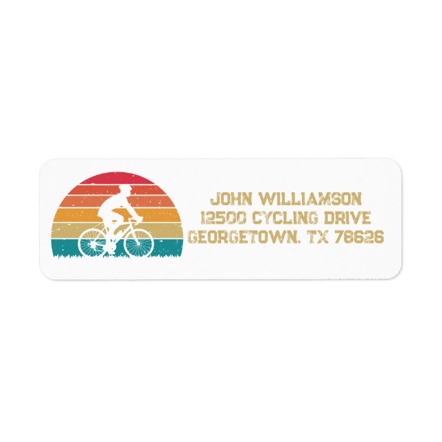 Retro Cycling Sunset Cyclist Return Address (Front)