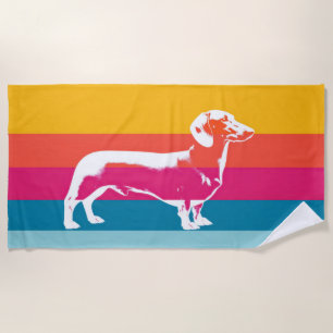 Retro Dachshund Silhouette – Colorful Pop Dog Art Beach Towel