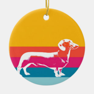 Retro Dachshund Silhouette – Colourful Pop Dog Art Ceramic Tree Decoration