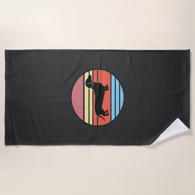 Retro Dachshund Sunset Vector Beach Towel (Front)
