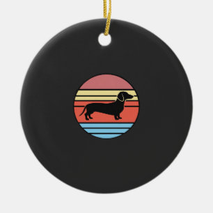 Retro Dachshund Sunset Vector Ceramic Tree Decoration