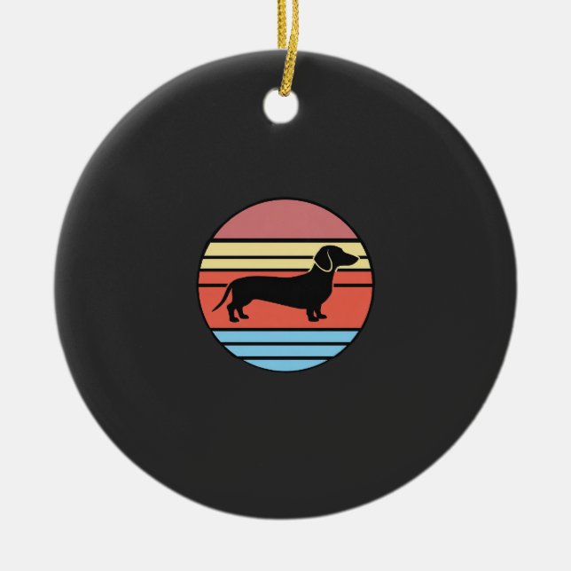 Retro Dachshund Sunset Vector Ceramic Tree Decoration (Front)