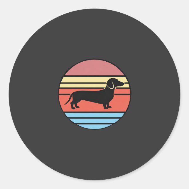 Retro Dachshund Sunset Vector Classic Round Sticker (Front)