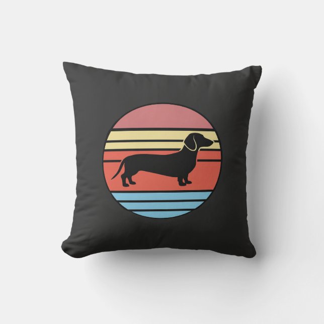 Retro Dachshund Sunset Vector Cushion (Front)