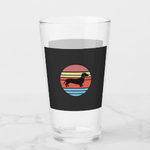 Retro Dachshund Sunset Vector Glass