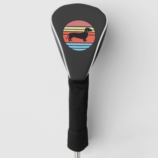 Retro Dachshund Sunset Vector Golf Head Cover (Front)