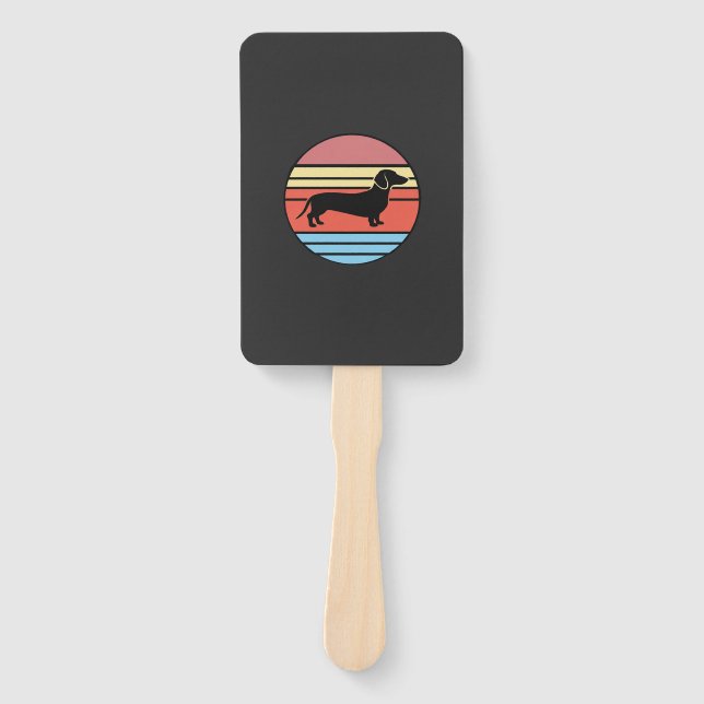 Retro Dachshund Sunset Vector Hand Fan (Front)