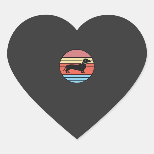 Retro Dachshund Sunset Vector Heart Sticker (Front)