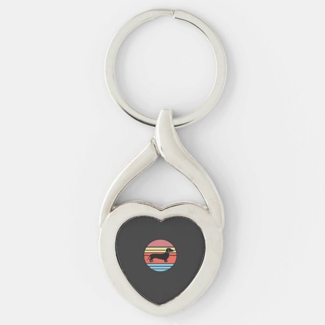 Retro Dachshund Sunset Vector Key Ring (Front)
