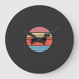 Retro Dachshund Sunset Vector Large Clock