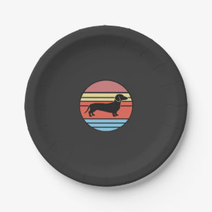 Retro Dachshund Sunset Vector Paper Plate