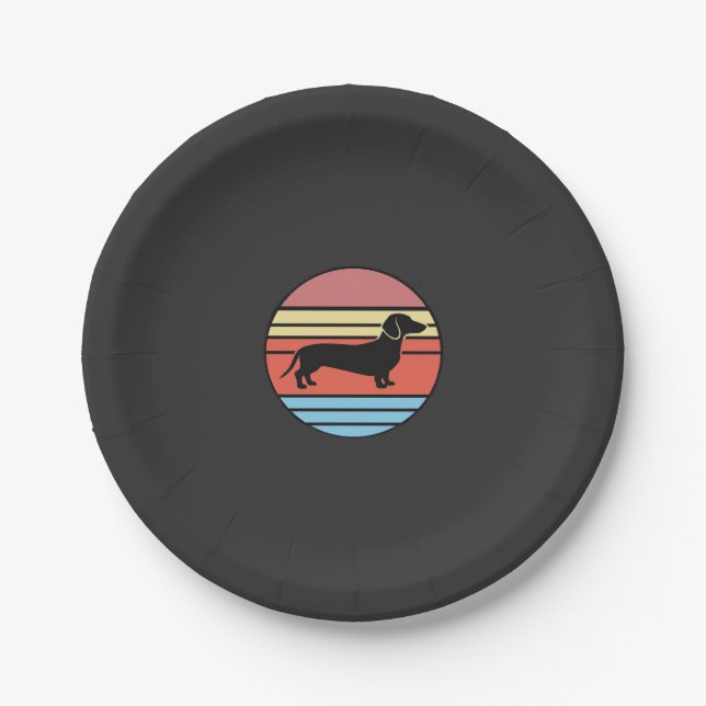 Retro Dachshund Sunset Vector Paper Plate (Front)