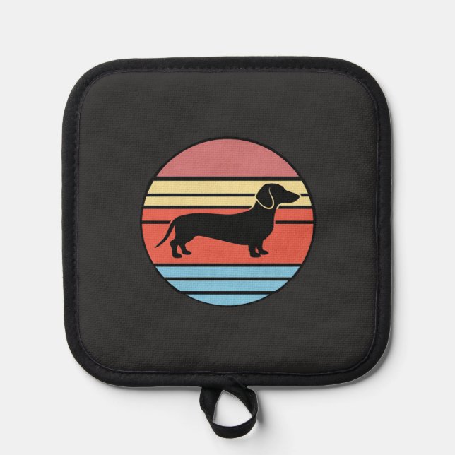 Retro Dachshund Sunset Vector Pot Holder (Front)