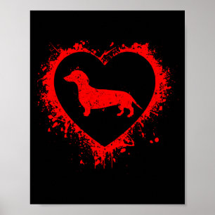 Retro Dachshund Valentines Day Heart Shape My Vale Poster