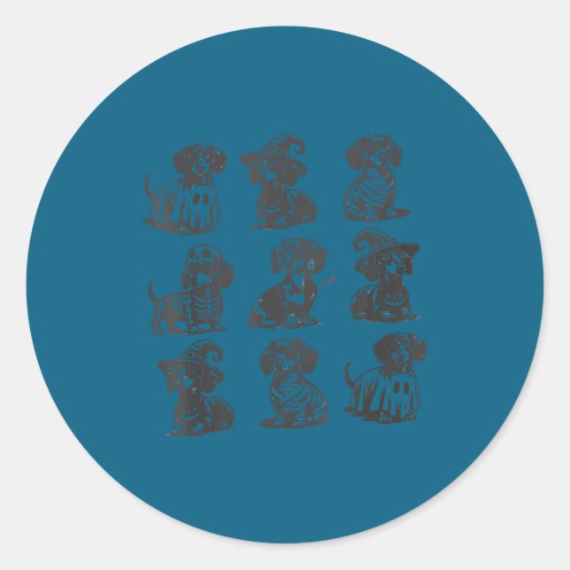 Retro Dachshund Witch Dog Soky Season Halloween Fu Classic Round Sticker (Front)