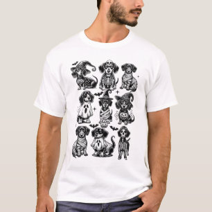 Retro Dachshund Witch Dog Spooky Season Halloween T-Shirt