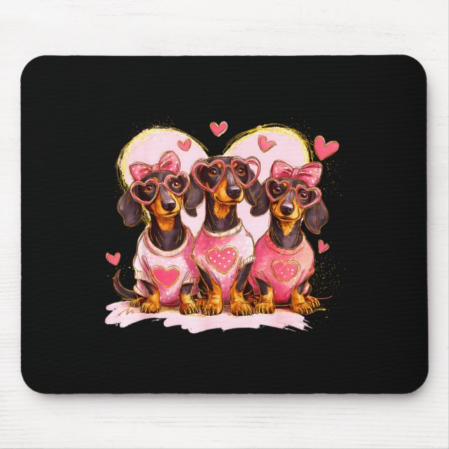 Retro Dachshund With Heart Sungles Valentine's Day Mouse Mat (Front)