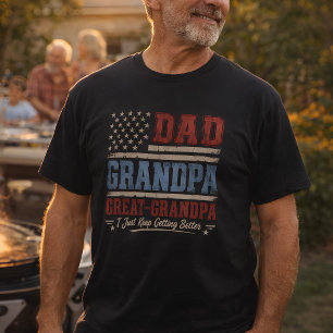 Retro Dad Grandpa Great Grandpa American Flag T-Shirt