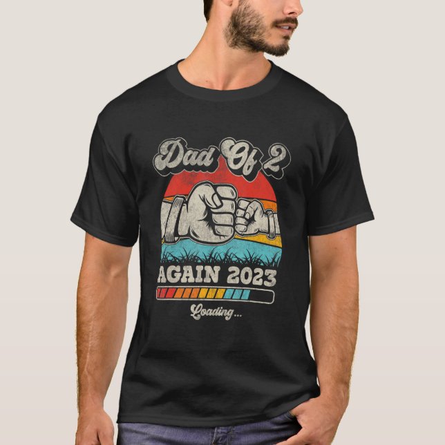 Retro Dad of 2 Again Est 2023 Loading Future New V T-Shirt (Front)