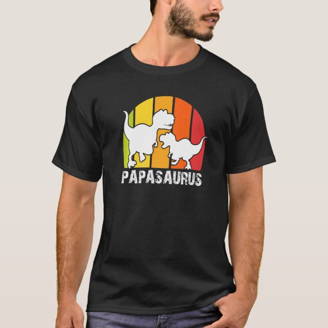 Retro Dad Papasaururs Dad Son Father T-Shirt (Front)