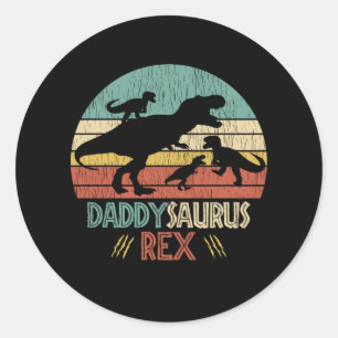 Retro Daddy Saurus Rex Dinosaur Dad Humour Gift Classic Round Sticker