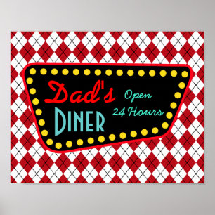 Retro Dad's Diner Sign Art Poster Gift