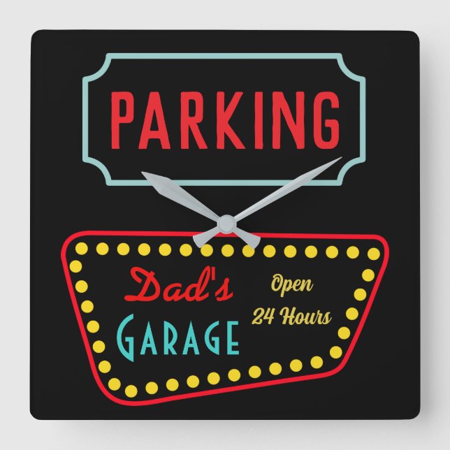 Retro Dad's Garage Sign Wall Clock  (Front)