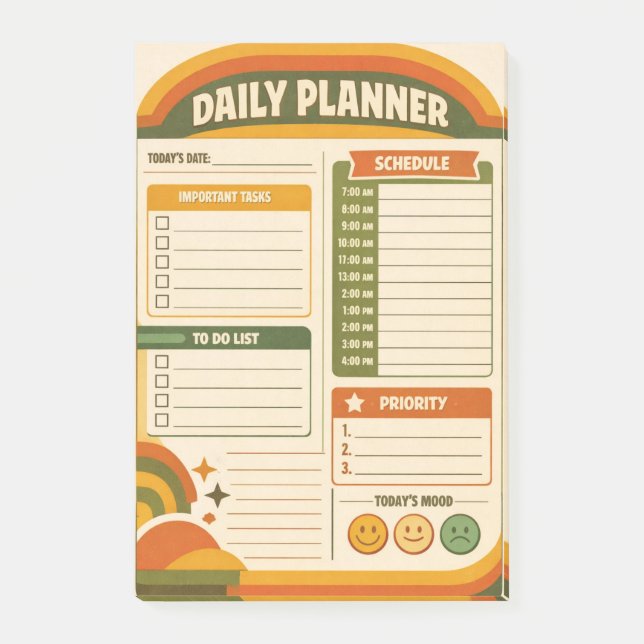 Retro Daily Planner Post-it Notes (Front)