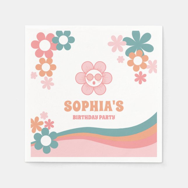 Retro Daisies Birthday Party Napkin (Front)