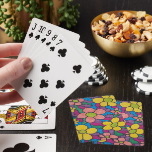 Retro Daisies Colourful Print Playing Cards