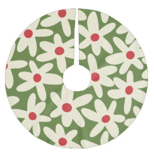 Retro Daisies Floral Christmas Pattern Brushed Polyester Tree Skirt