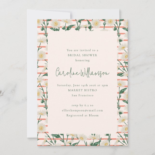 Retro Daisies Floral Garden Green Bridal Shower Invitation (Front)