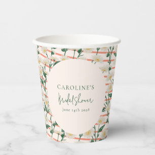 Retro Daisies Floral Green Bridal Shower Custom Paper Cups