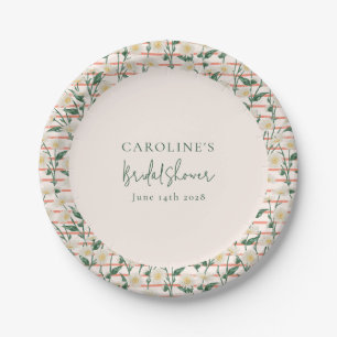 Retro Daisies Floral Green Bridal Shower Custom Paper Plate