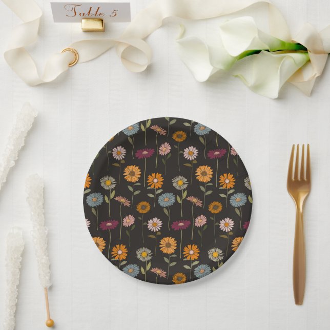 Retro Daisies Flowers Pattern  Paper Plate (Wedding)