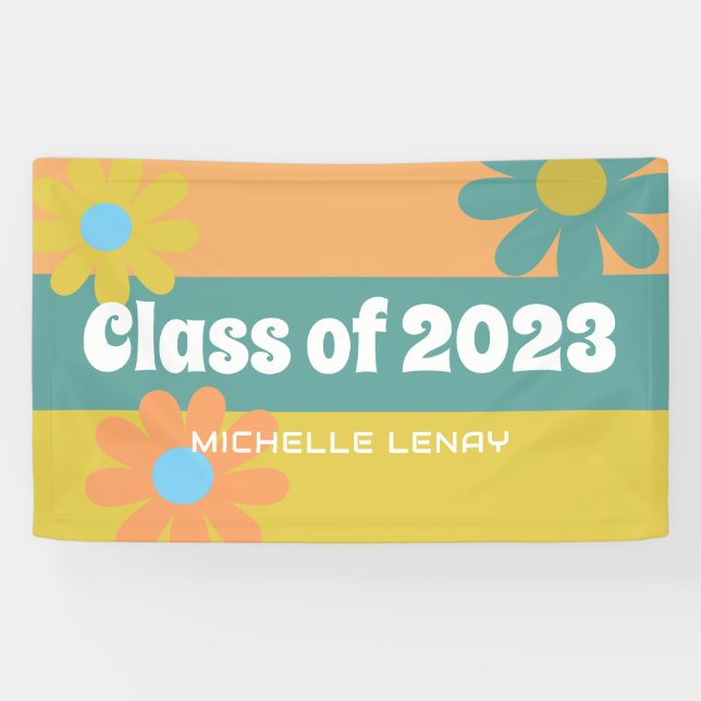 Retro Daisies Graduation 2023 Girls Personalised Banner (Horizontal)