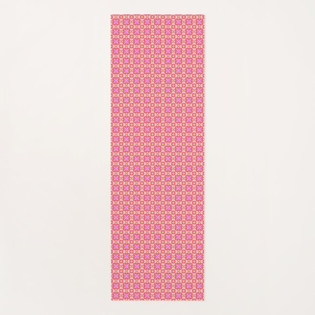 Retro Daisies in Pink Red Yellow Yoga Mat (Front)
