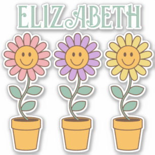 Retro Daisies in Pots Smile Personalized