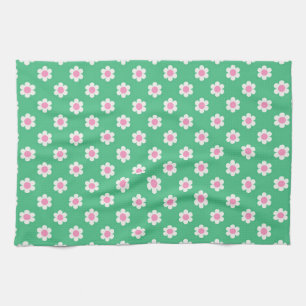 Retro Daisies Pink and Green Tea Towel
